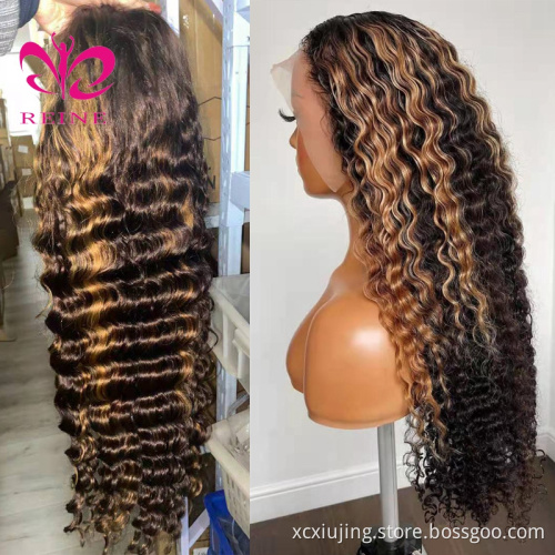 13x4 Lace Front Human Hair Wigs Highlights Honey Blonde Ombre Brown Curly styles Frontal lace Wig highlight for Woman Preplucked
